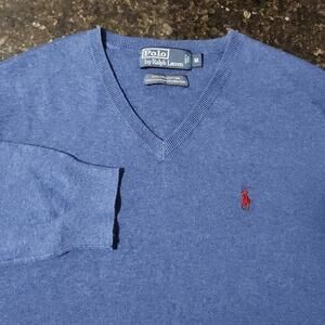 Polo Ralph Lauren Pima Cotton V Neck Knit Sweater Pullover Stretch Golf Casual